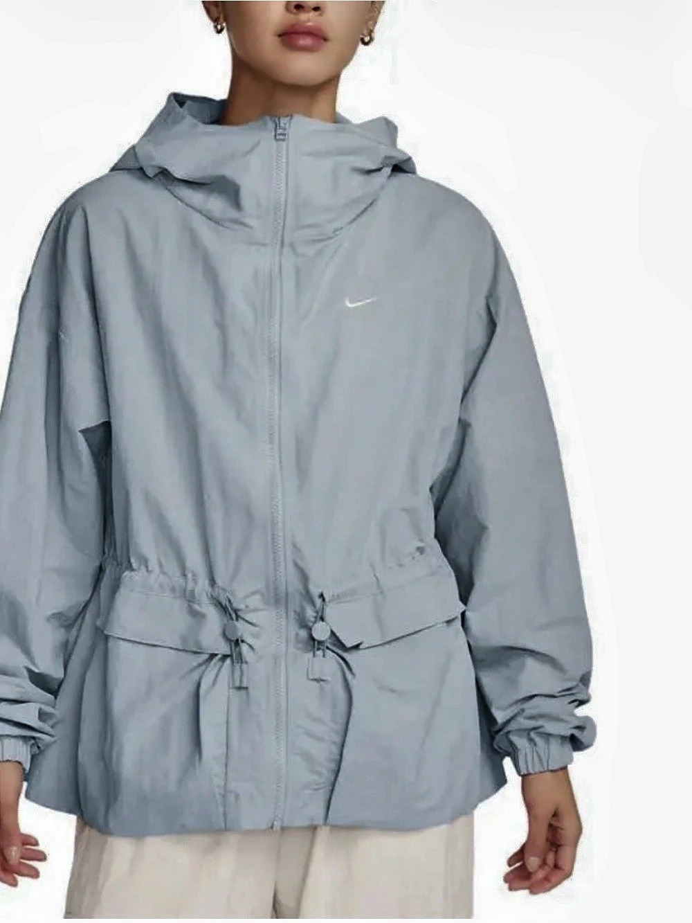 Nike Women Sportswear Essentials Lightweight Nylon Oversized Jacket Blue Sz S